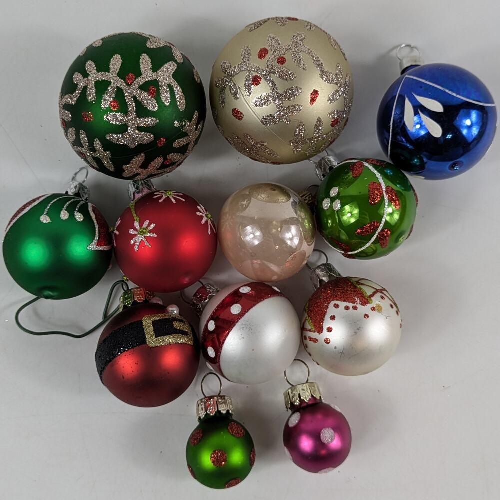 Assorted Mini Glass Christmas Ball Ornaments Lot Glitter Accents Colourful Set